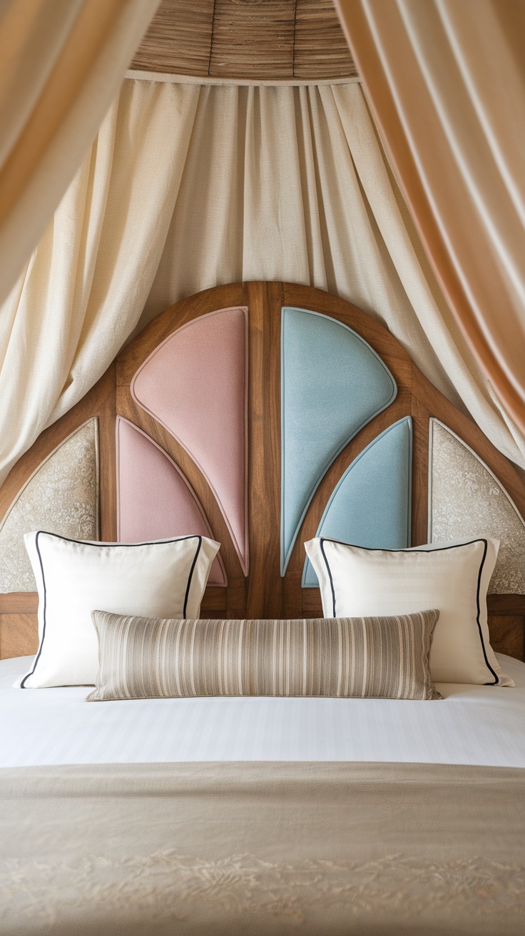 Stylish headboard with pastel colors and elegant design in a chic bedroom setting