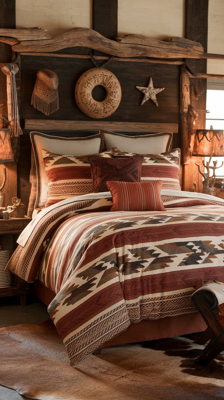 Western patterned bedding with earthy tones and bold designs