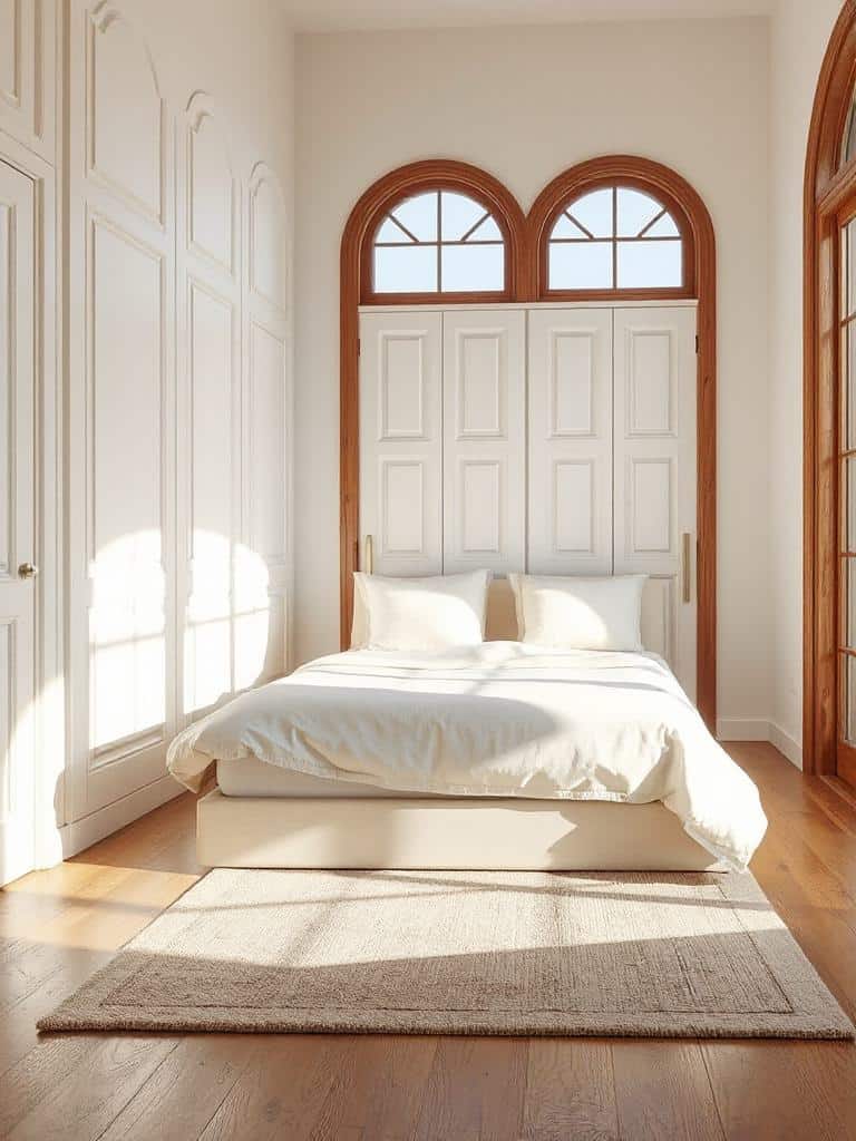 arched wood framed windows enhance