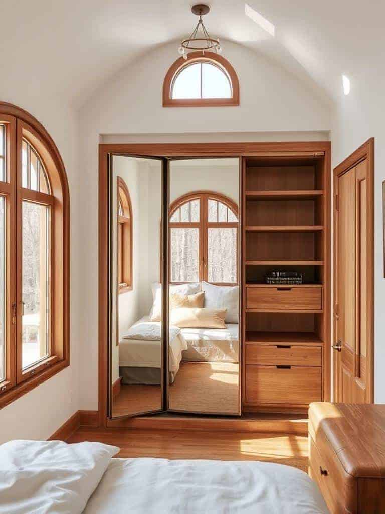 arched wooden windows enhance tranquility