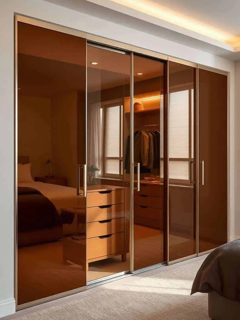 bronze tinted sliding glass panels