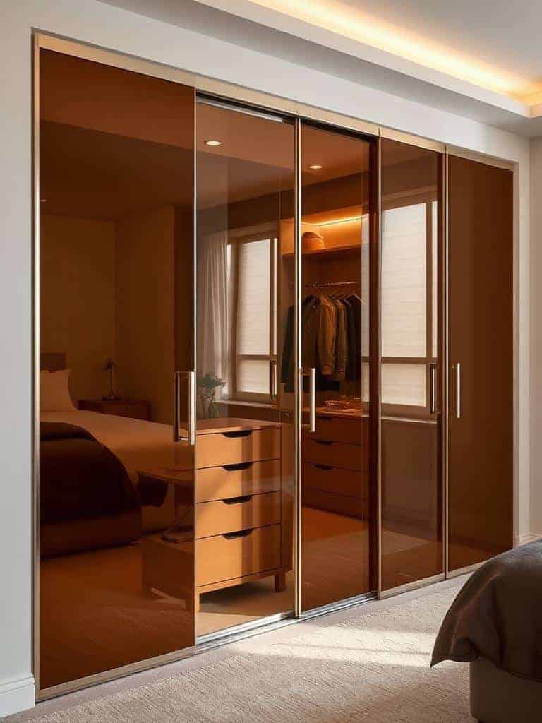 bronze tinted sliding glass panels