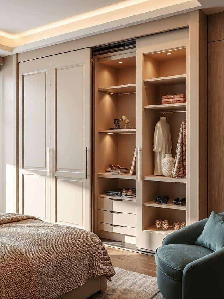 cozy beige open shelving