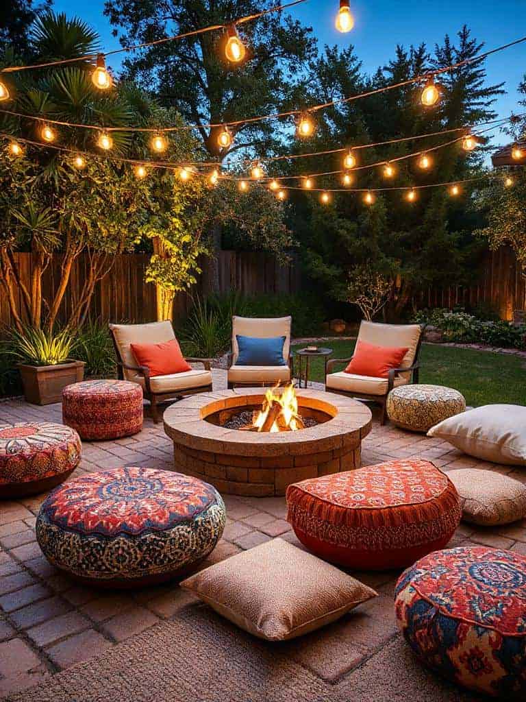 cozy colorful fire pit