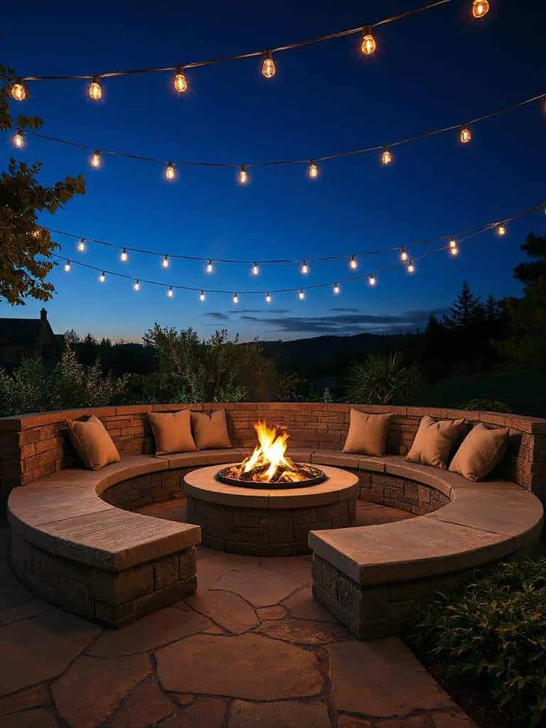 cozy curved stone benches