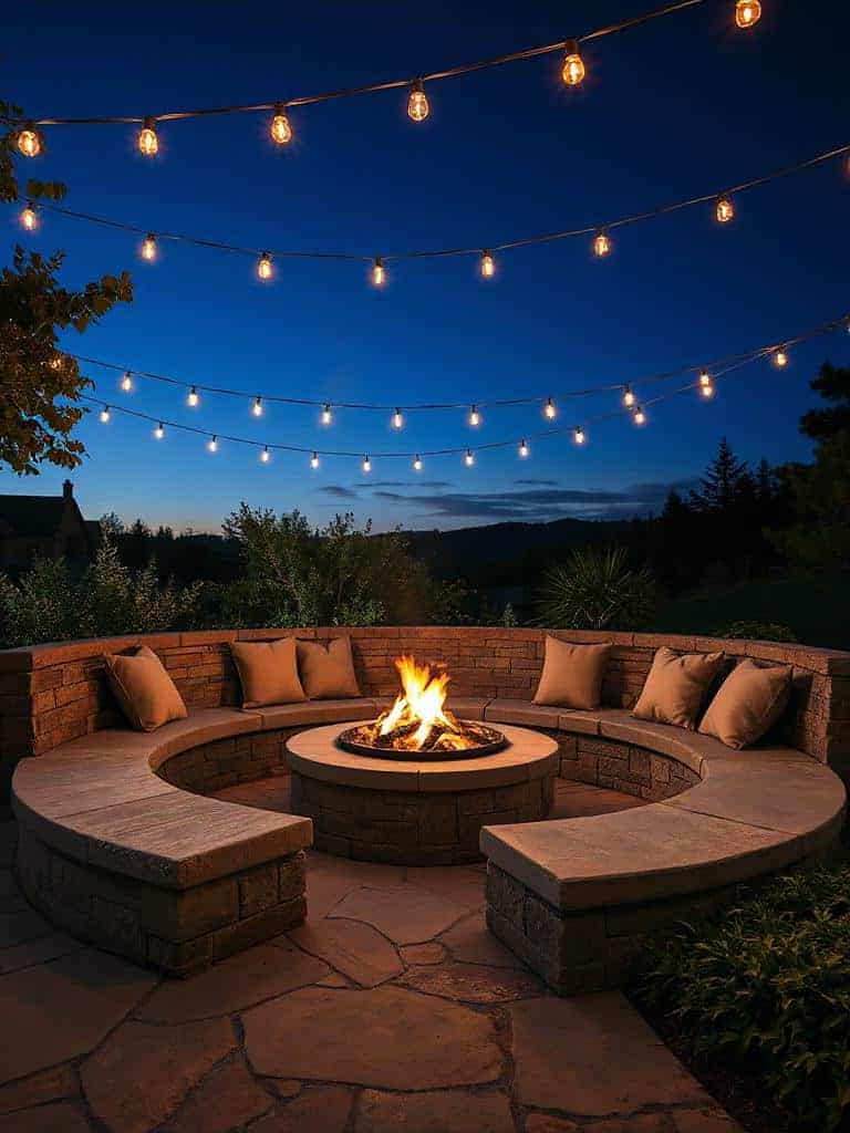 cozy curved stone benches
