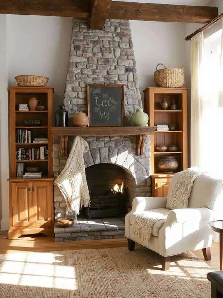 cozy functional built in shelving