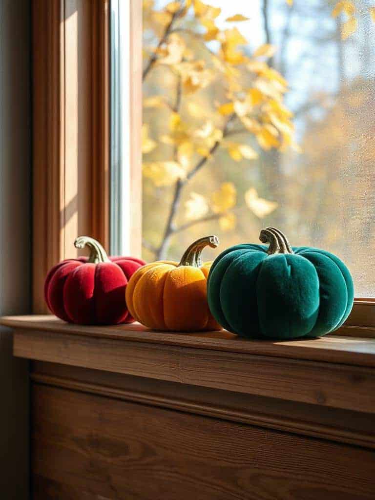 cozy velvet pumpkin display