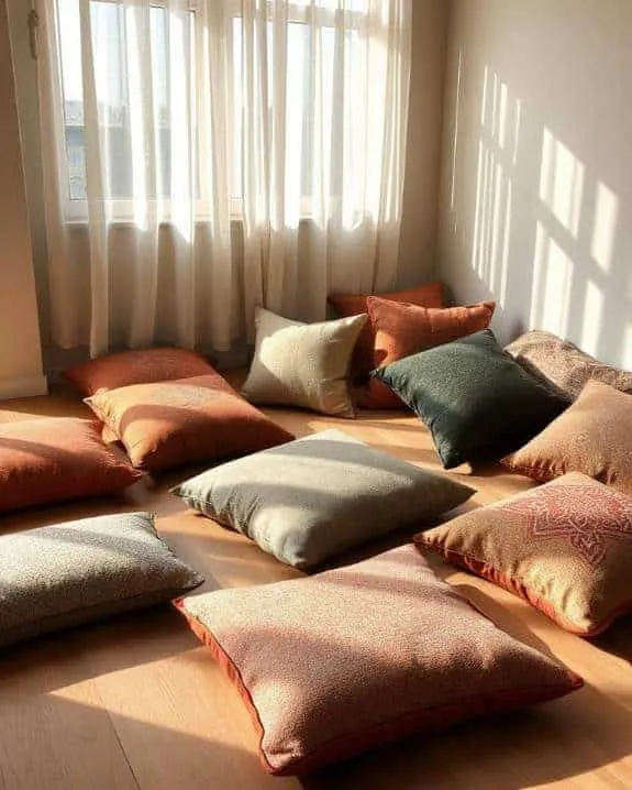 earthy patterned cushions enhance