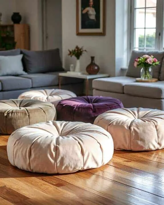 elegant round velvet poufs