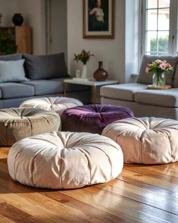 elegant round velvet poufs