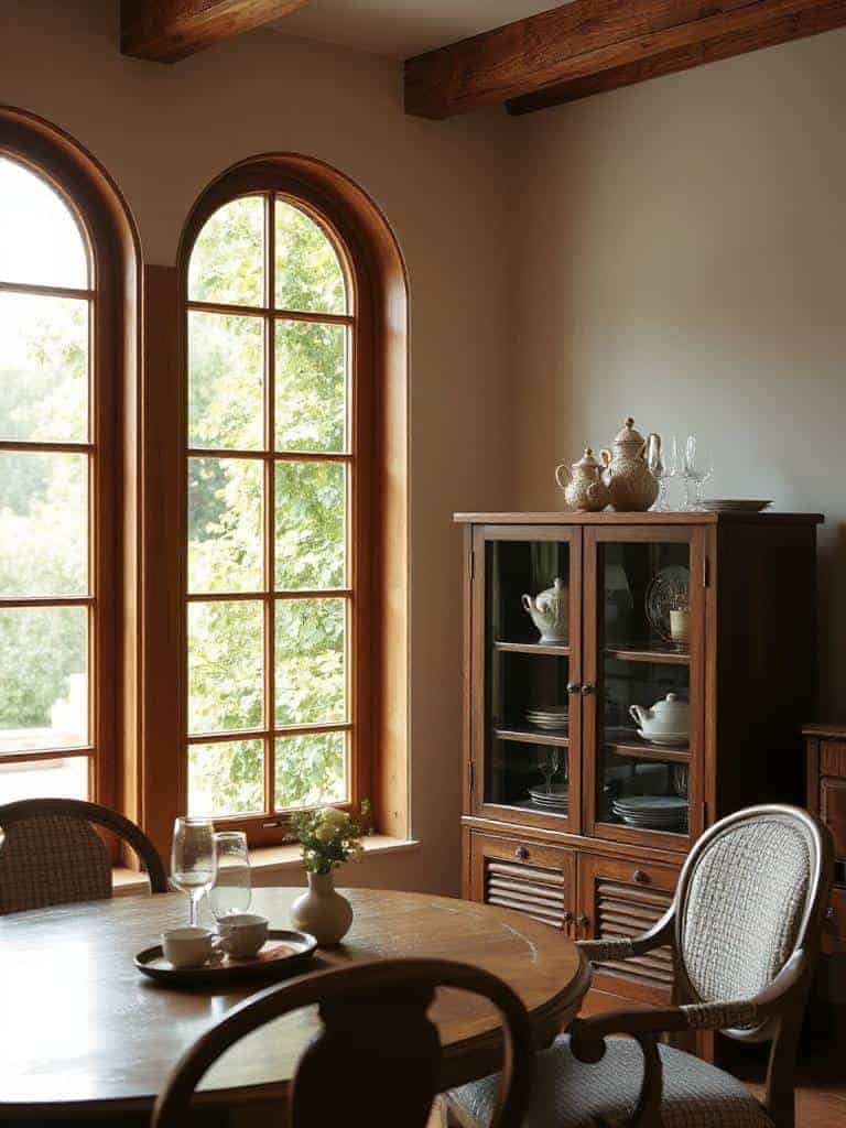 natural wood arched windows
