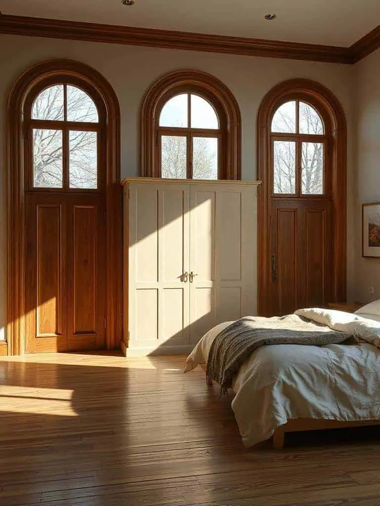 natural wood arched windows