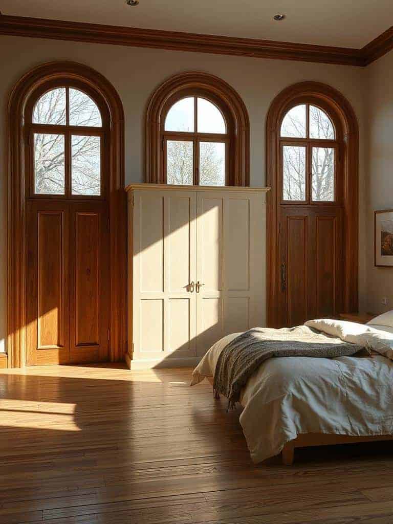 natural wood arched windows