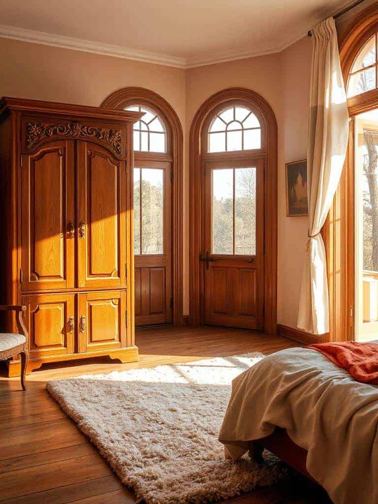 natural wood arched windows