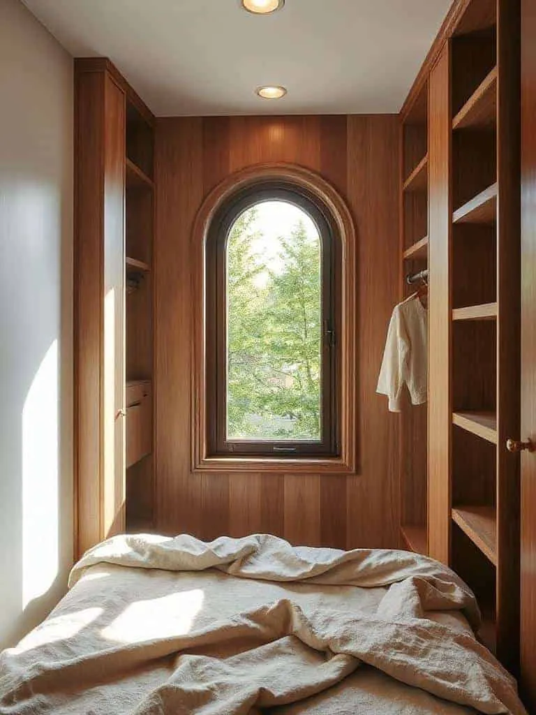 natural wood arched windows