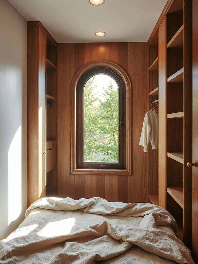 natural wood arched windows