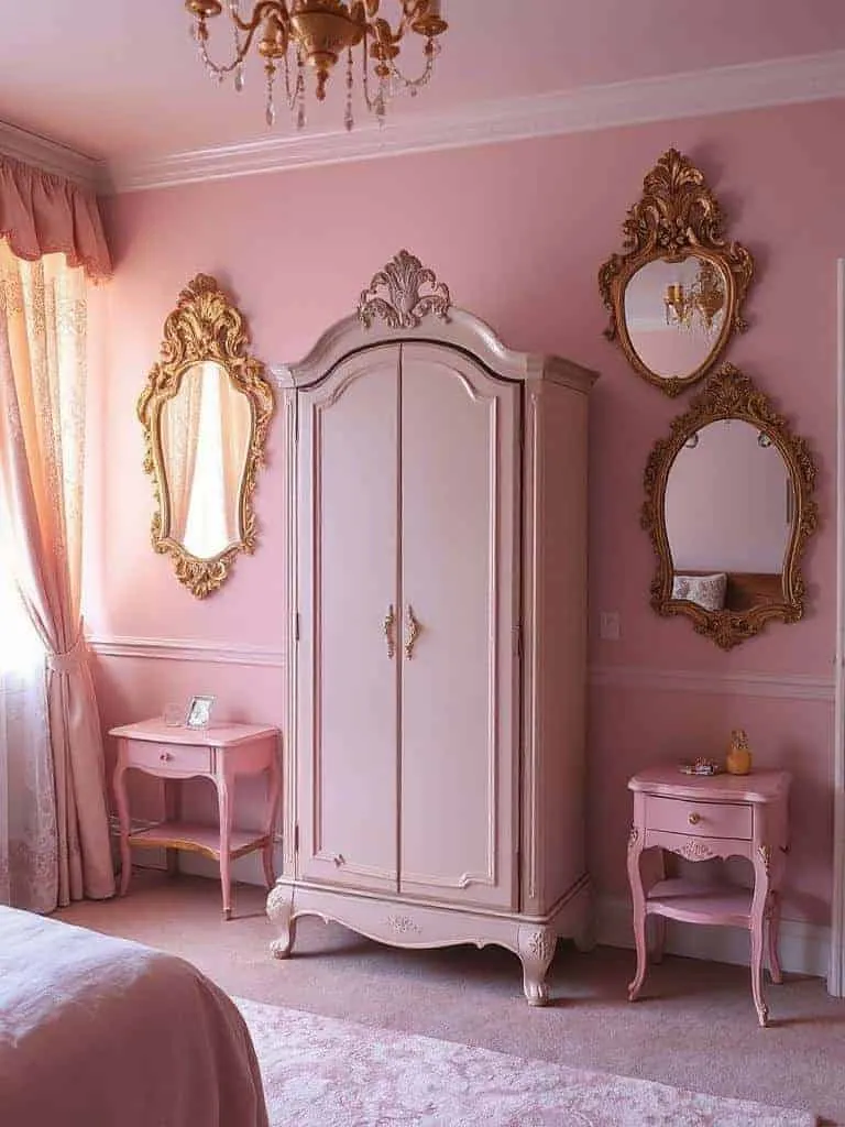 ornate vintage mirrors enhance decor