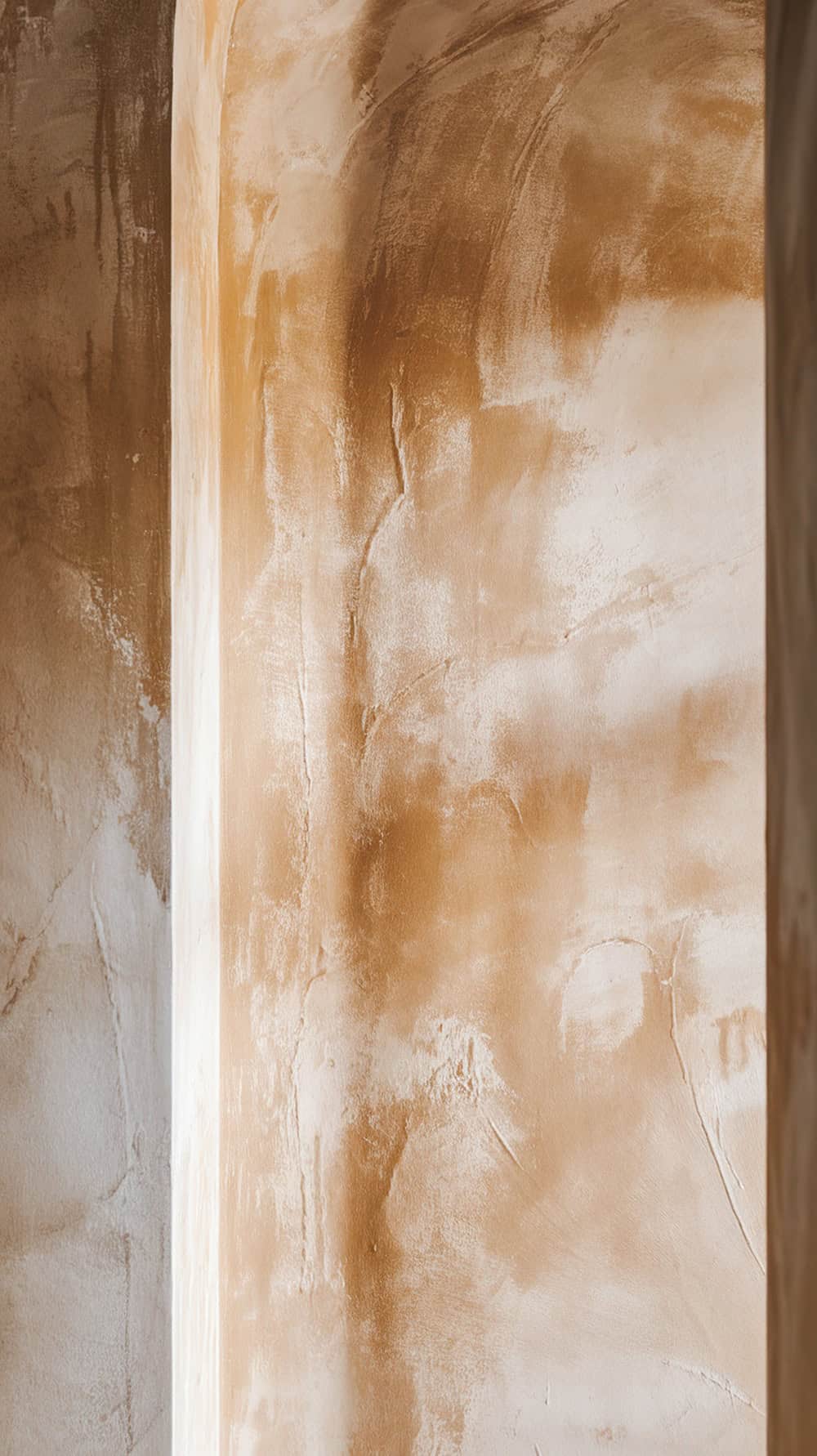 Textured plaster wall with an aged finish in warm earthy tones