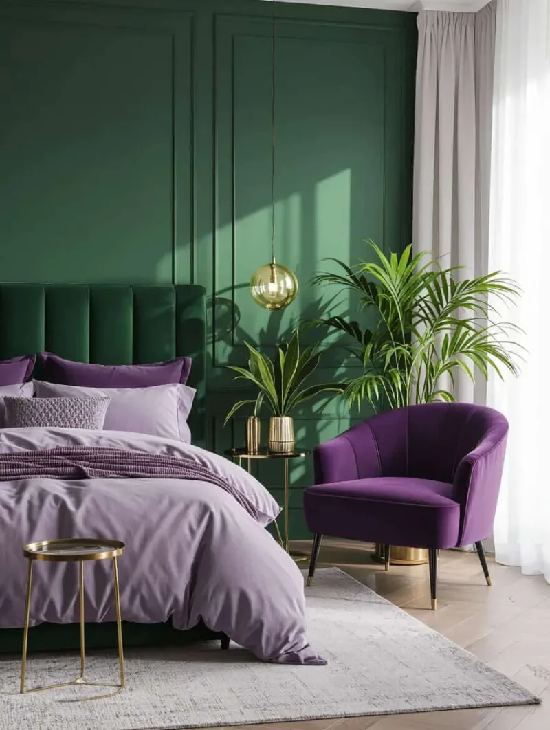 vibrant green and purple bedrooms