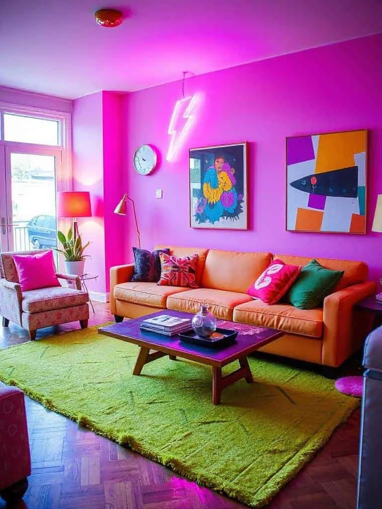 vibrant neon living room accents