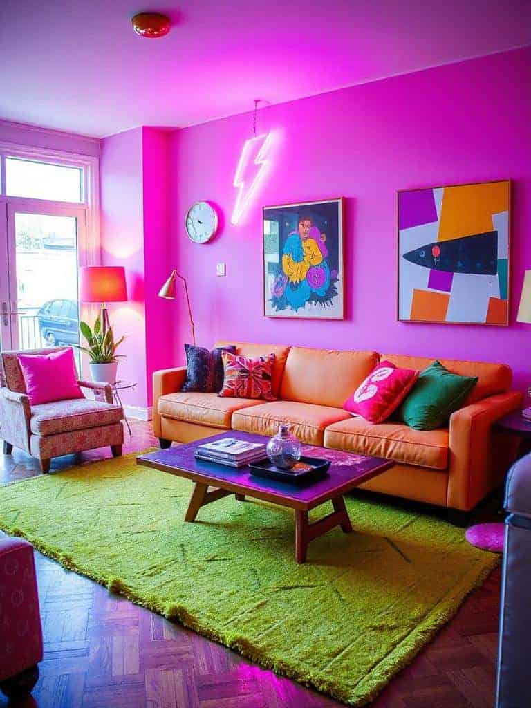 vibrant neon living room accents