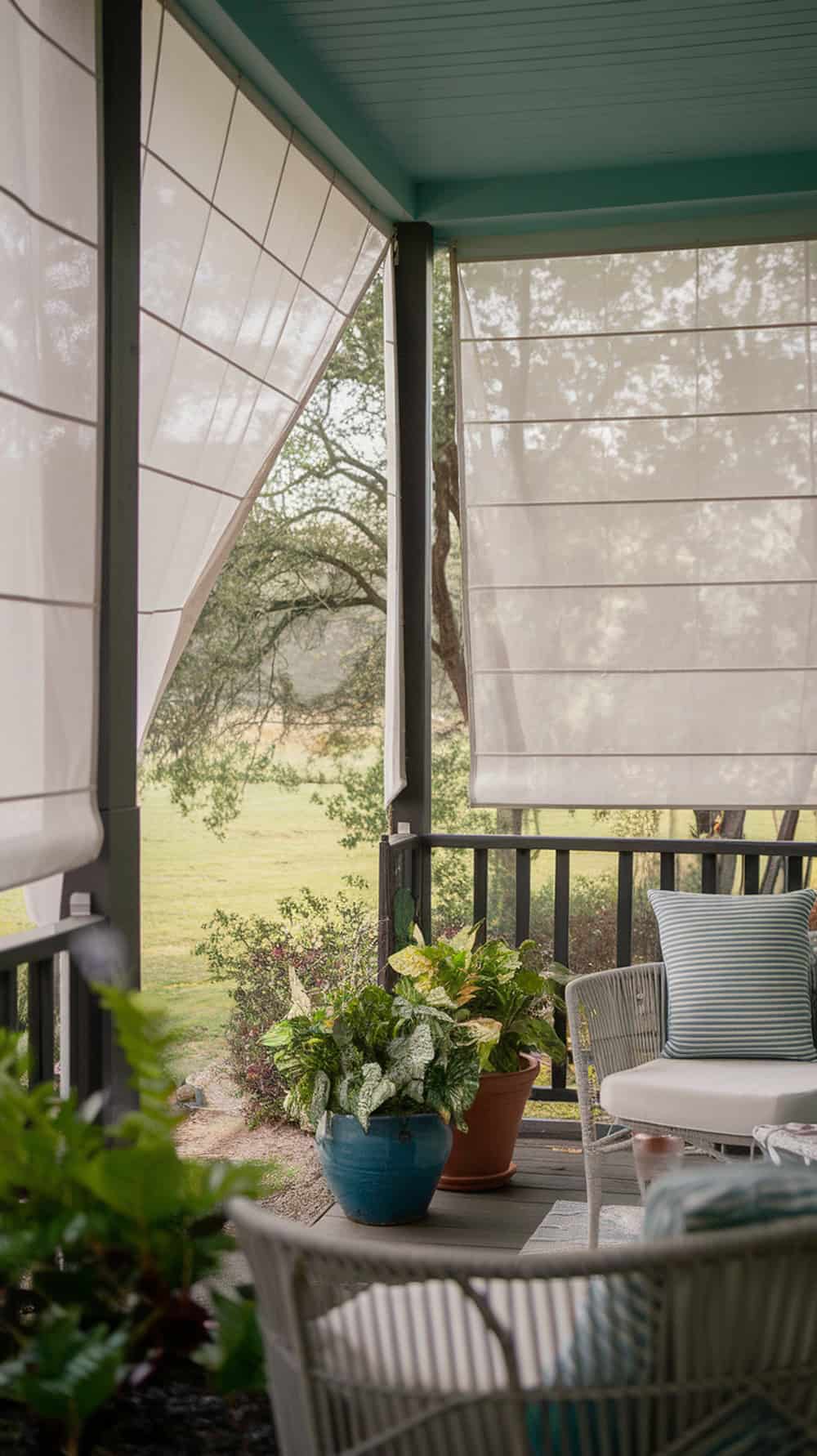 Porch with weatherproof canvas panels providing privacy