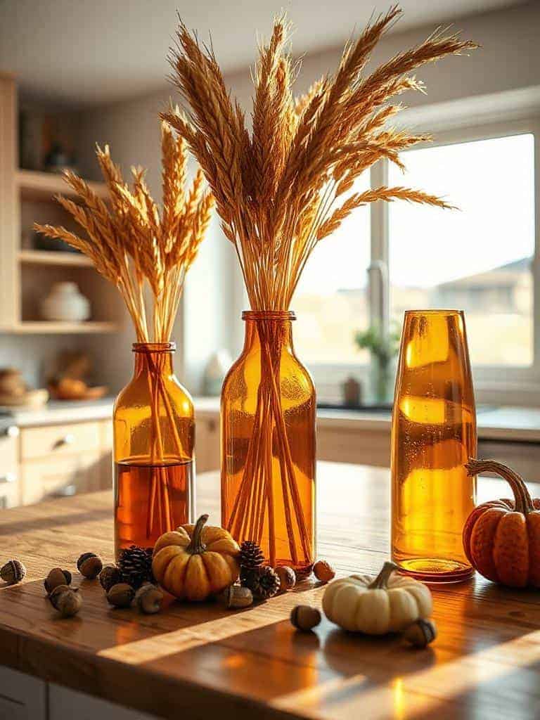 amber vases with wheat
