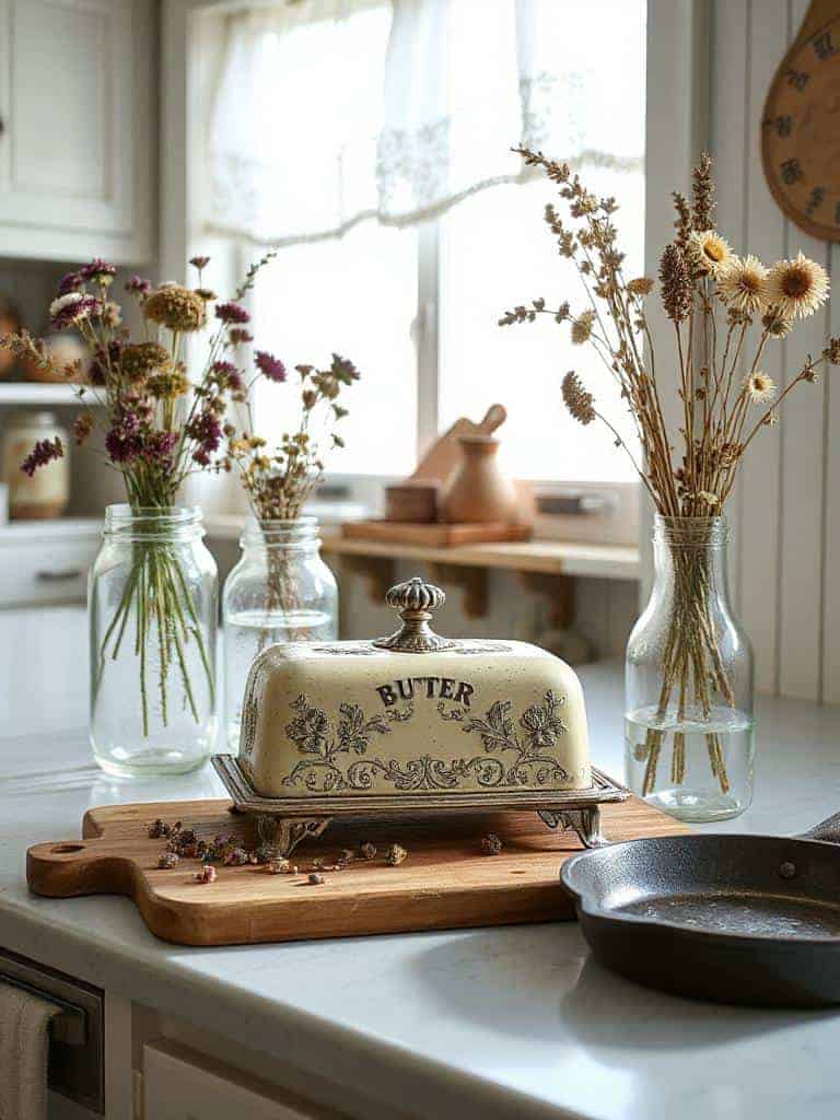 antique butter dish display