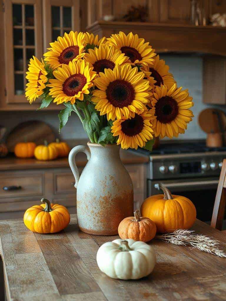 bright sunflowers in jug