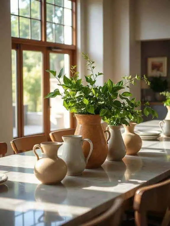 clustered ceramic pitchers centerpiece
