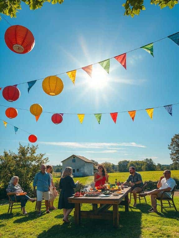 colorful lanterns and flags