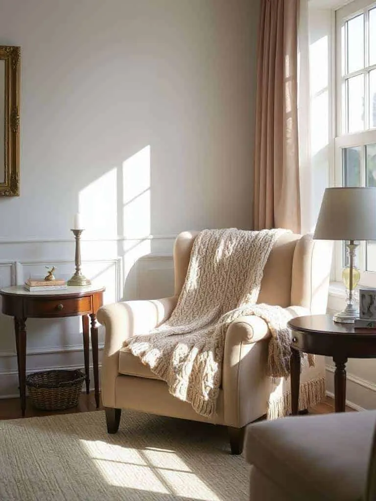 cozy armchair with blanket