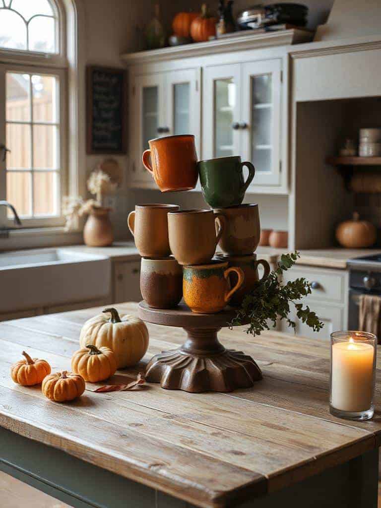 cozy autumn themed mug display