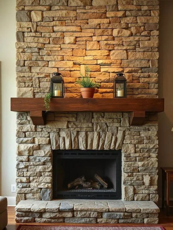cozy rustic stone fireplace