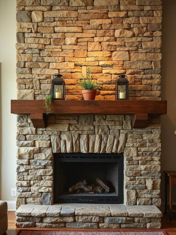 cozy rustic stone fireplace