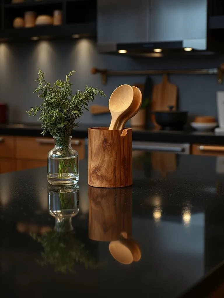cozy wooden utensil holder
