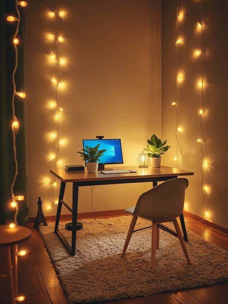 cozy workspace with lights