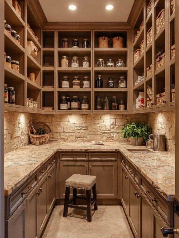 elegant l shaped stone pantry