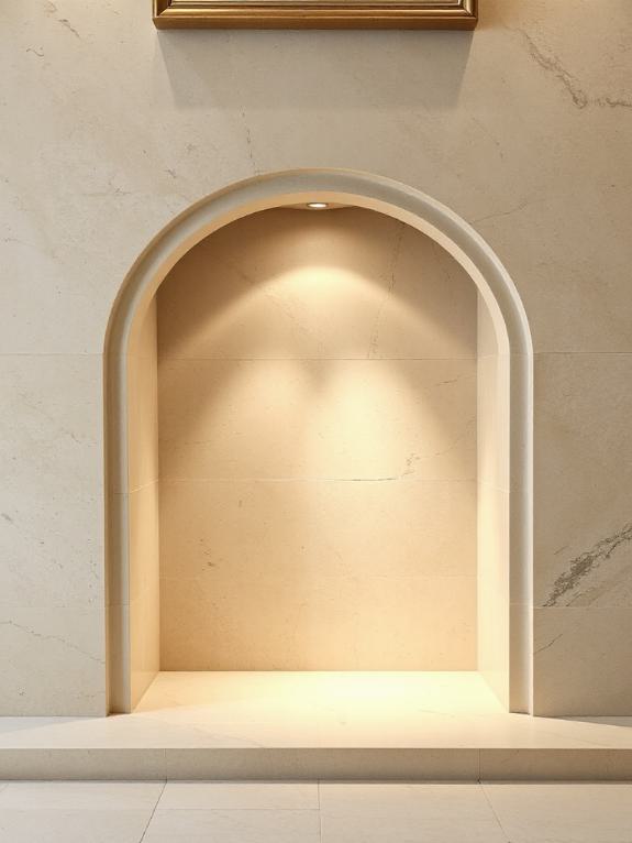elegant limestone arched fireplace