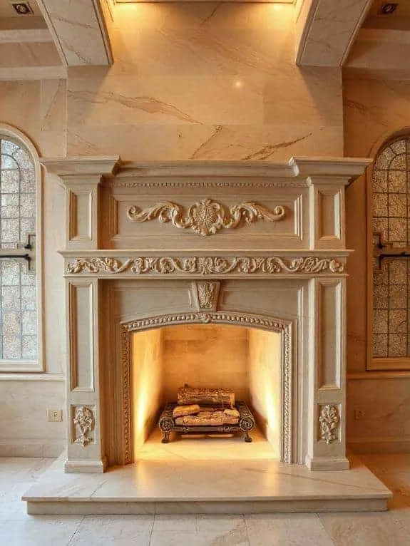 elegant travertine fireplace design