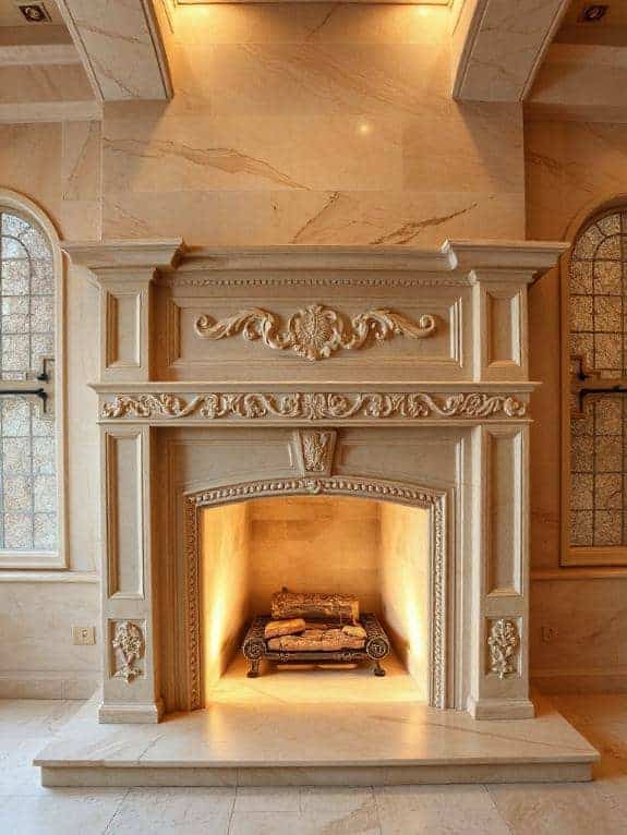 elegant travertine fireplace design