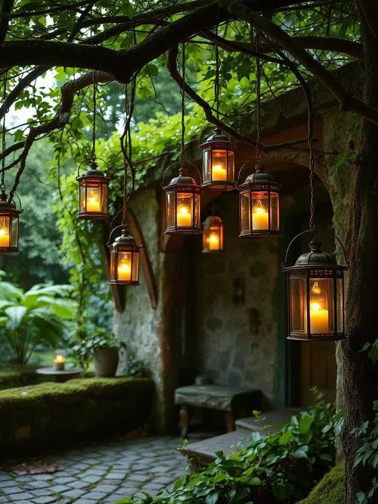 flickering led lanterns glow