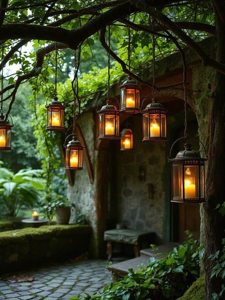 flickering led lanterns glow