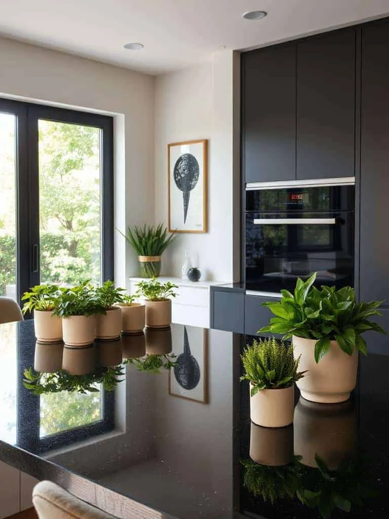 fresh plants in neutral pots