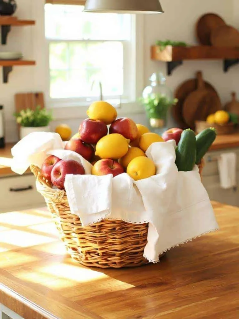 fresh towels and produce