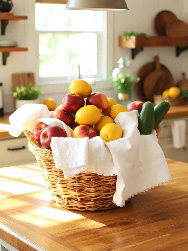 fresh towels and produce