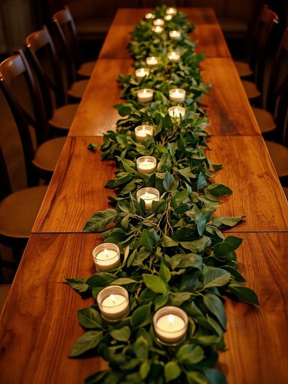 greenery garland with tea lights