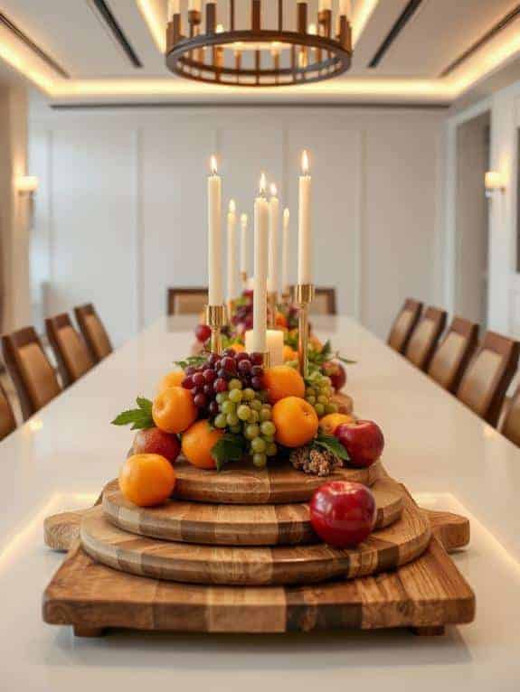 layered boards with candles