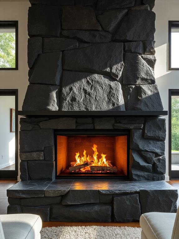 modern basalt fireplace design